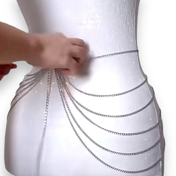 Dainty Silver Multilayer Metal Belly Chain Waist Chain Belt NEW - Picture 2 of 4
